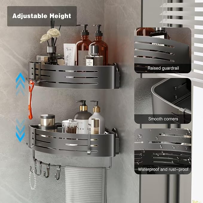 Corner Shower Caddy Suction Cup, Corner Shower Shelves No Drilling, 3 Pack,Gray