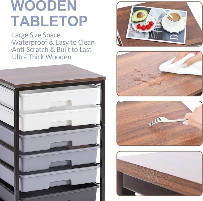 Rolling Cart with Drawers, Dark Grey