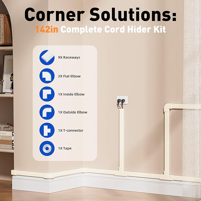 Delamu Cord Hider, 142in Cable Hider, Cord Covers for 2-3 Wires on Wall, Wire Covers for Cords, Wire Hiders for TV on Wall, Easier Setup Cable Cover Cable Management, W0.94 H0.47in, Beige