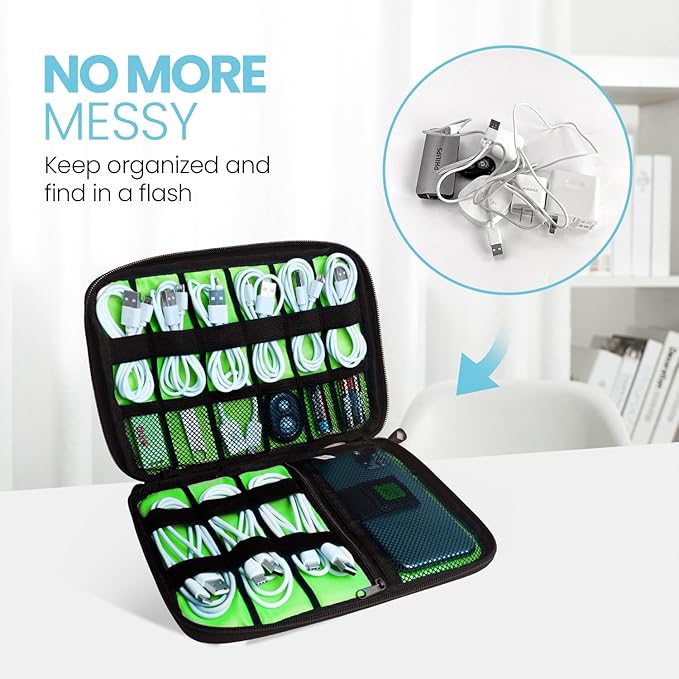 Lcsmaokin Electronics Travel Organizer,Portable Waterproof Electronic Travel Storage Bag for Small Charging Cord Storage,Charger,SD Card etc,for Travel,Business -Black Green