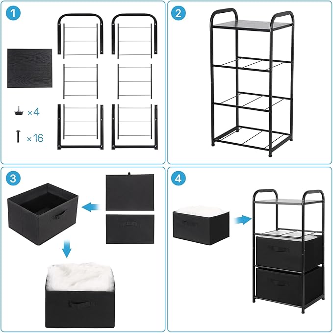 Houser Dresser Storage with 3 Easy Pull Fabric Drawers, Fabric Dresser Tower
