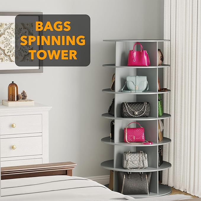 6 Tier Rotating Shoe Rack Tower, Spinning Shoe Display Lazy Susan, 6-Tier Gray