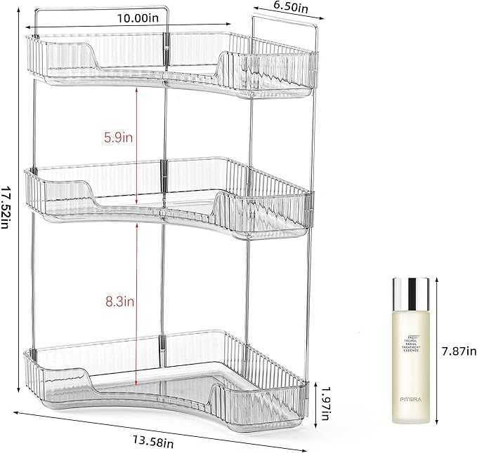 Corner Bathroom Countertop Organizer, Smoky Gray 3 Tiers