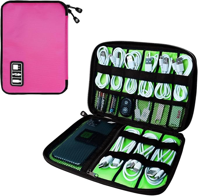 Lcsmaokin Electronics Travel Organizer,Portable Waterproof Electronic Travel Storage Bag for Small Charging Cord Storage,Charger,SD Card etc,for Travel,Business-Rose Red