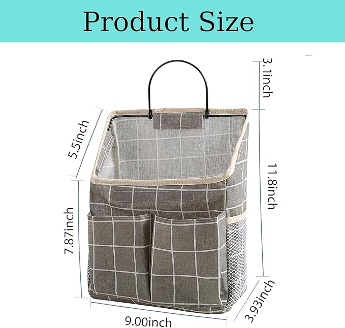 2pcs Wall Hanging Storage Bag, Grey Grid