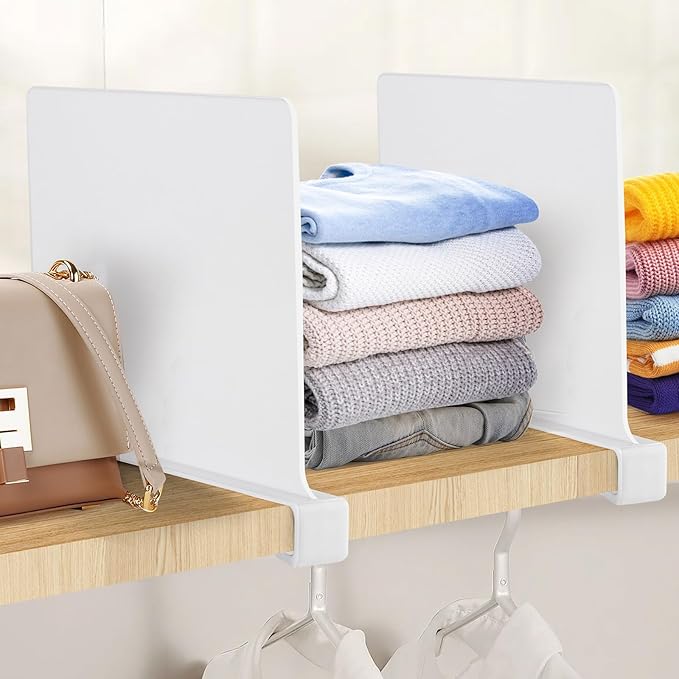 JOY DECOR 8 Pack Acrylic White Shelf Dividers for Closets Organizer and Storage Adjustable Vertical Wood Shelf Closet Separators for Clothes,Book,Bags in Bedroom and Kitchen