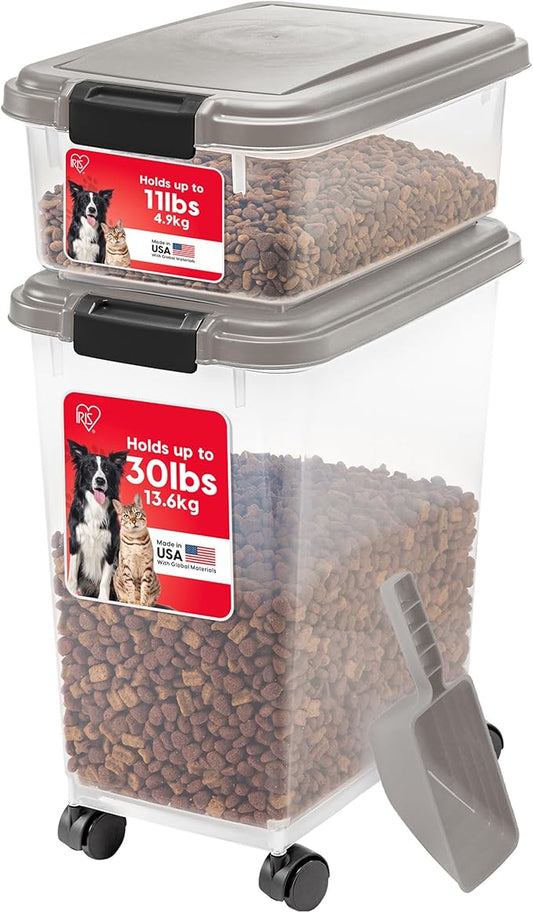 USA 30 lbs & 11 lbs Combo Airtight Dog Food Storage Container, Chrome