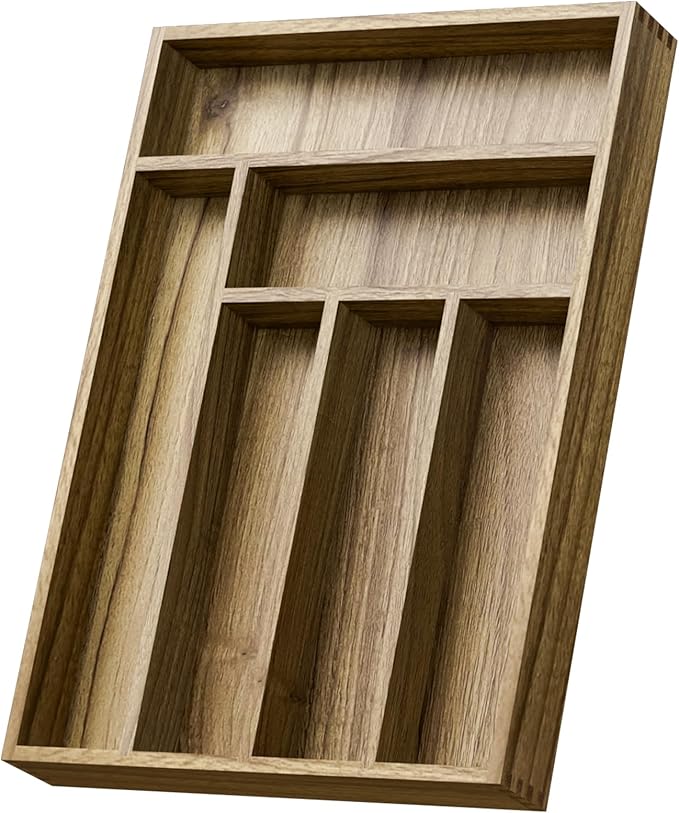 Kiasthome Acacia Wood Silverware Drawer Organizer, 6 Slots