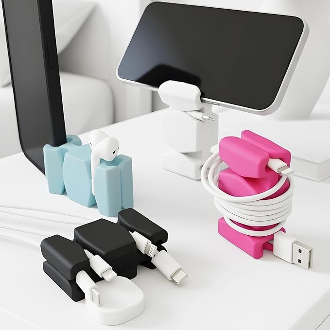 CordBrick 4PK Silicone & Steel Weighted Nightstand Cord Holders. Travel Phone Charger Organizers. Useful iPhone Accessories. Small Gifts for Men, College Students. Tech Gadgets for Teens. Asst Colors