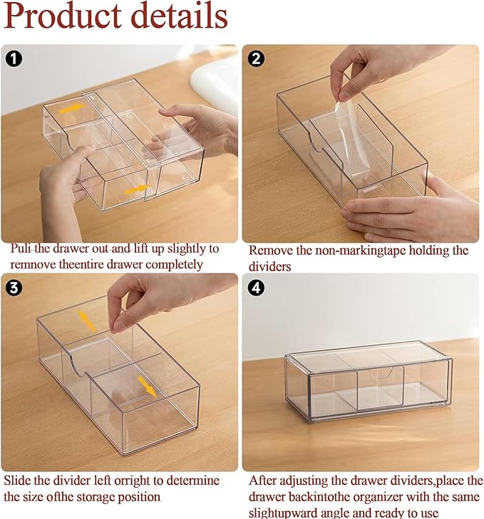 Hair Accessories Organizer for Girls, Clear Acrylic Hair Tie Organizer, or Headband, bows，Cute Small Stackable Storage Drawer Container Caddy Box for Bathroom Vanity Countertop
