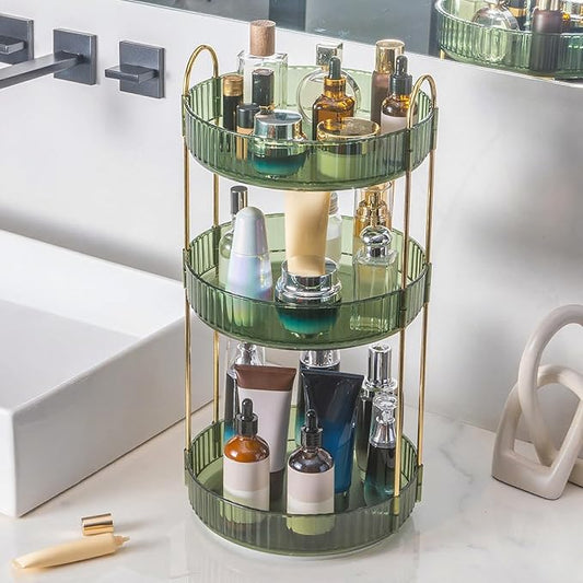 360° Rotating Makeup Organizer, 3 Tiers, Green