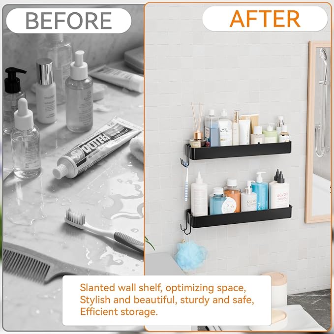 4 Pack in Shower Organizers, Adhesive Shower Caddy, Black