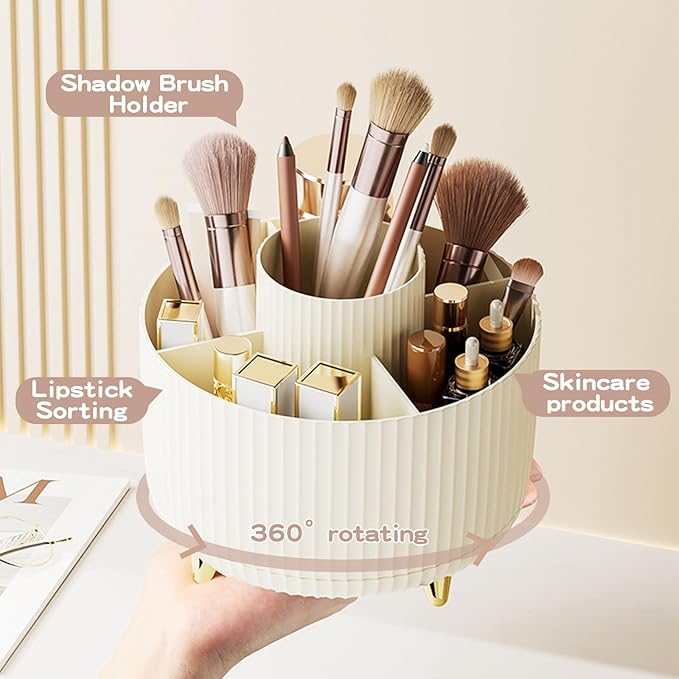 fanado 360° Rotate Makeup Brush Holder Organizer, Makeup Organizers Countertop, Makeup organization and Skincare Storage for Vanity, Desktop, Bathroom