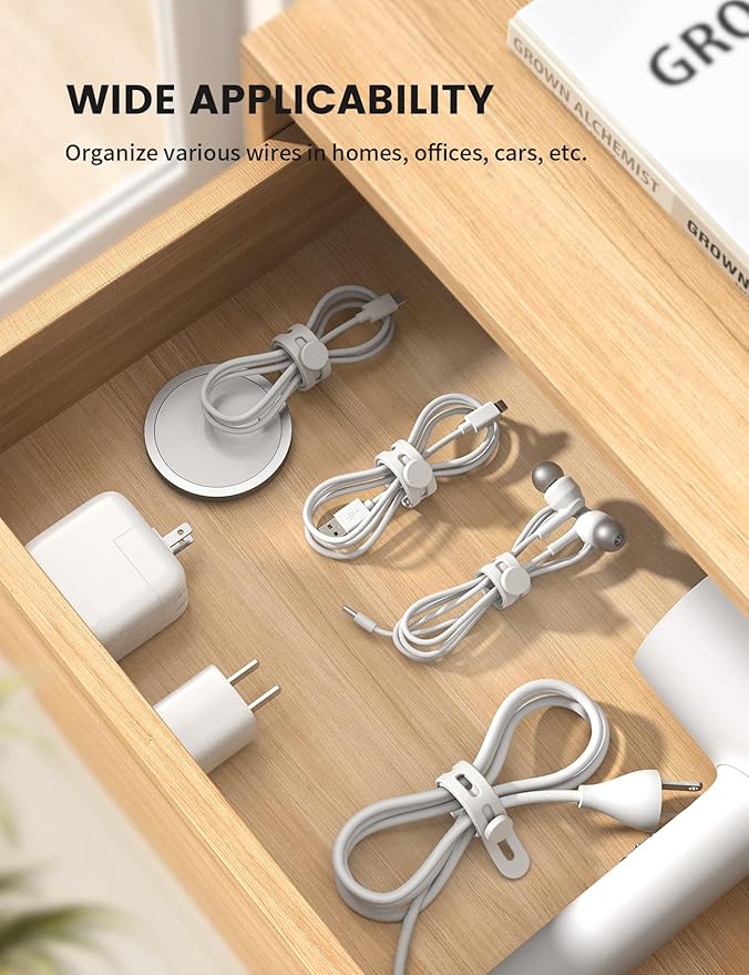 10Pack Silicone Cable Ties Cord Organizer, Lamicall Elastic Wire Ties Management