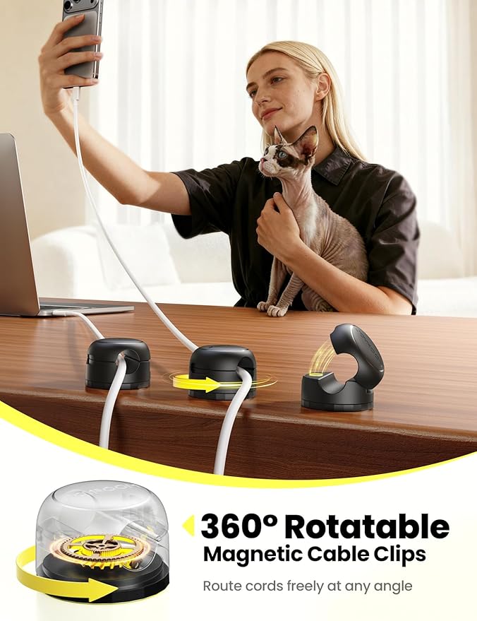 8 Pack JOYROOM Magnetic Cable Clips Organizer [Cord 360° Rotatable] Wire Keeper