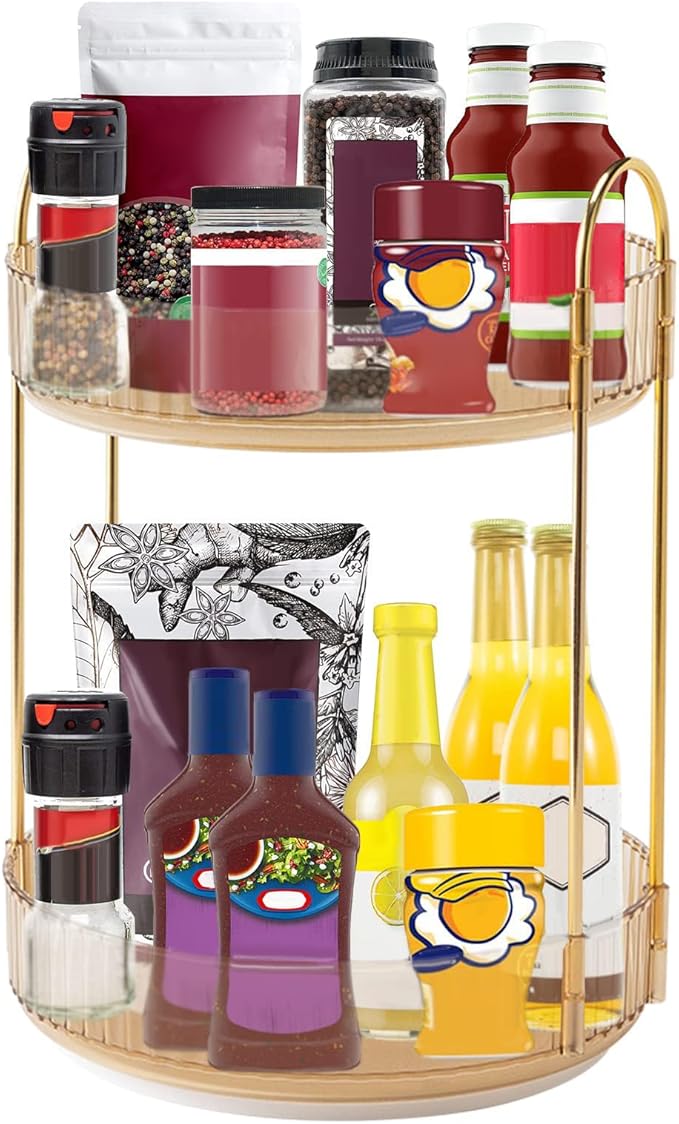 360 Rotating Makeup Organizer, Yellow, Unisex, 2 Tier Countertop Storage