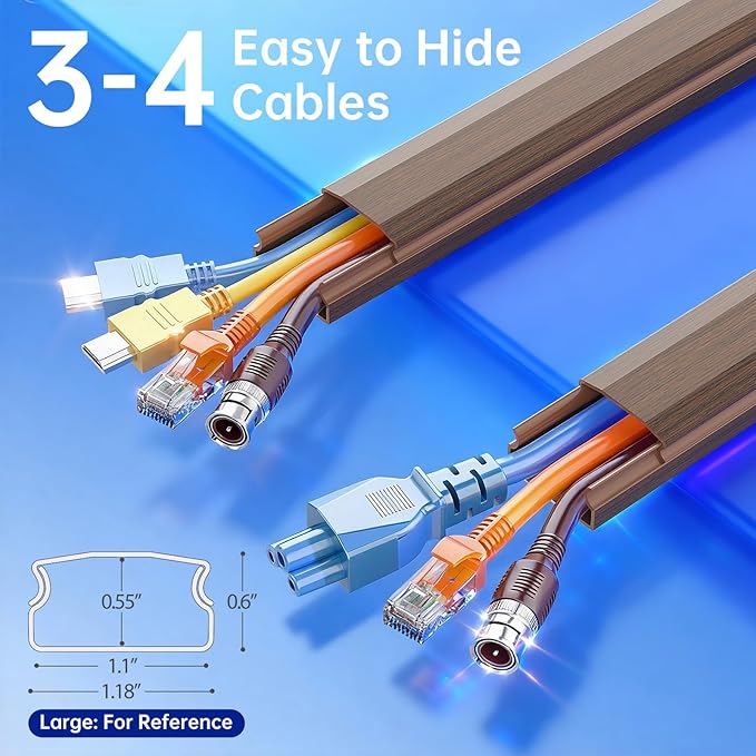 Delamu Cord Hider, Large Cord Covers for 3-4 Wires on Wall, 85in Cable Hider, Easy Set up Wire Hiders Wire Covers for Cords on Wall, TV Cable Cover Raceway for Home & Office, W1.18 H0.67in, CherryWood