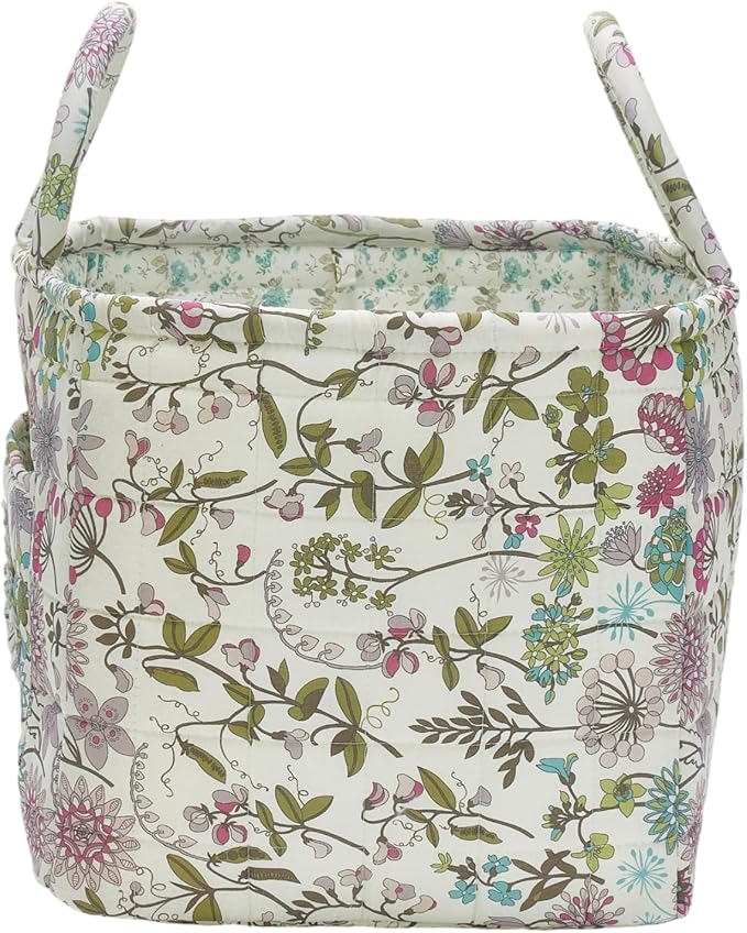 Quilted Fabric Storage Baskets with Handles, Boho Floral Gift Basket Foldable Organizer Bin for Home Decor, Picnic, Travel 12''x10''x10'' (Purple)