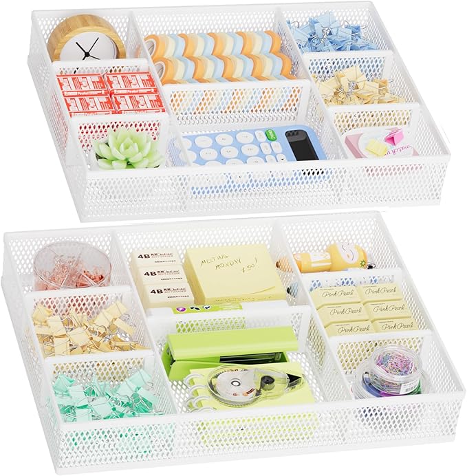2 Pack Desk Drawer Organizer, White
