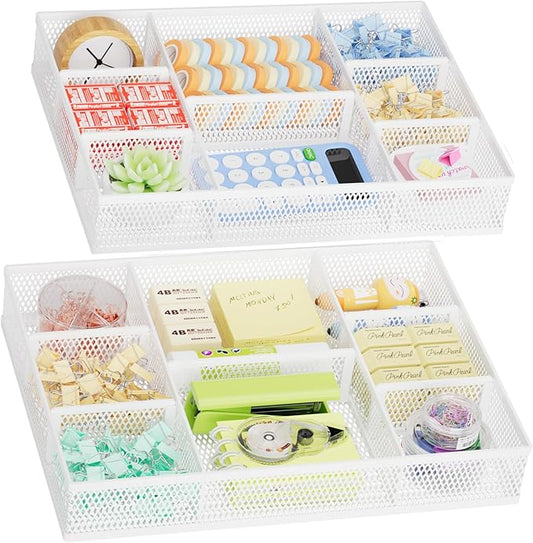 2 Pack Desk Drawer Organizer, White