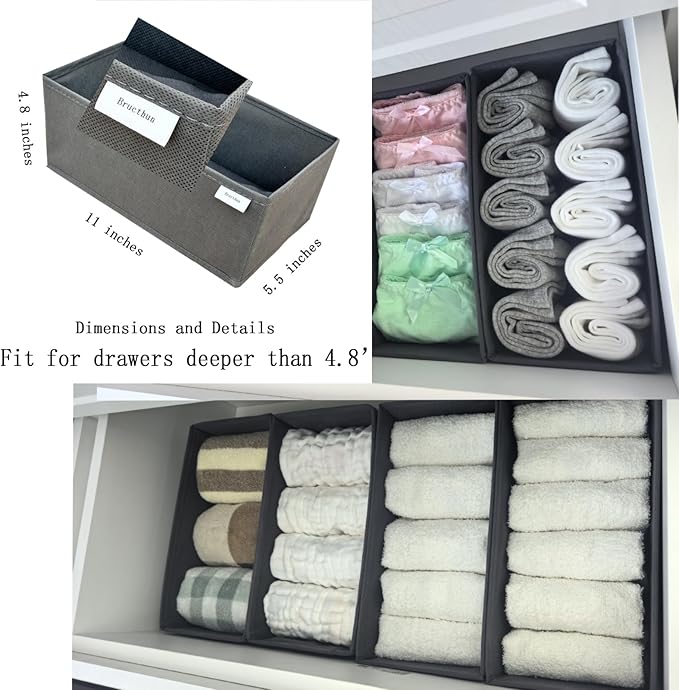 Drawer Organizer Set of 4 Light Grey, Fabric Storage Bins for Clothes, Underwear