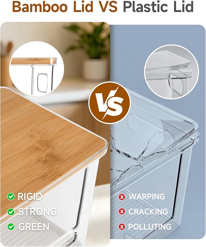 Trash Bag Dispenser 2 Pack - Under Sink Organizer, Plastic Bag Holder, Stackable Acrylic Garbage Bag Storage with Bamboo Lid for Kitchen Cabinet, 13/30/33 Gallon Grocery Bag Dispenser