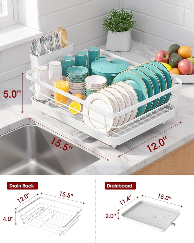 Stainless Steel Dish Drying Rack for Kitchen Counter, White