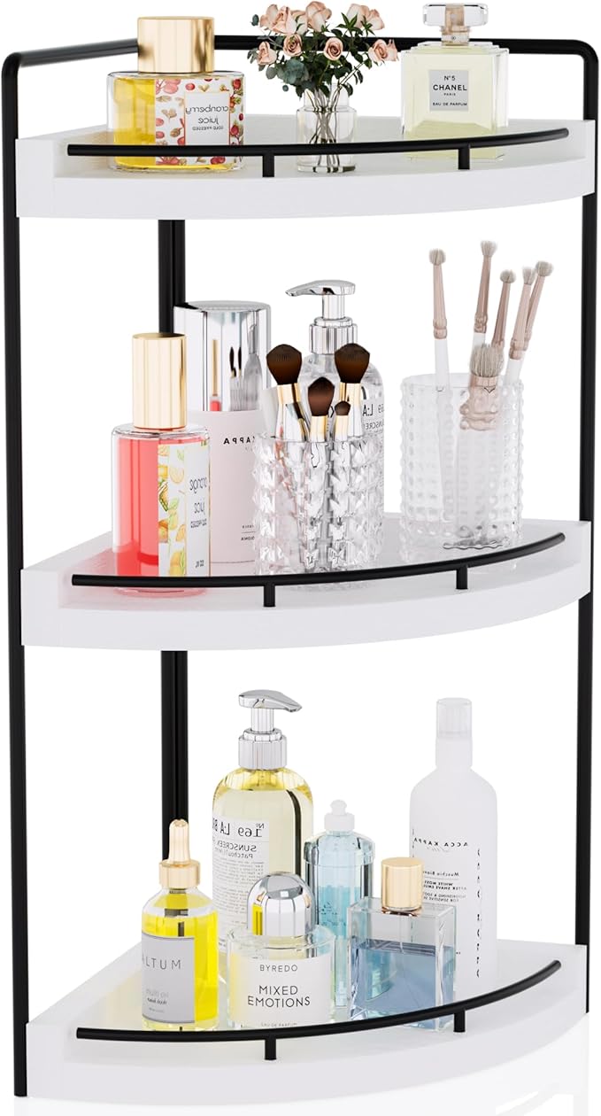 Corner Bathroom Counter Organizer, 3 Tier Bathroom Sink Shelf Countertop, White