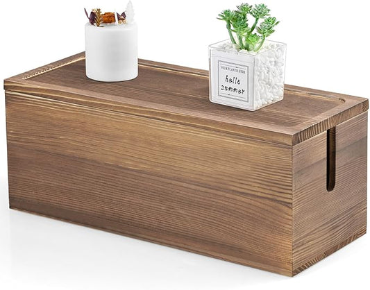 Large Cable Management Box, Burnt Wood Cord Organizer Box for Desk, Floor