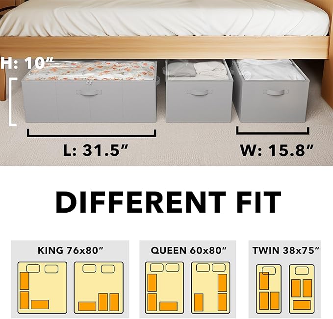 3 Pack 10" High Under Bed Storage Containers, Gray
