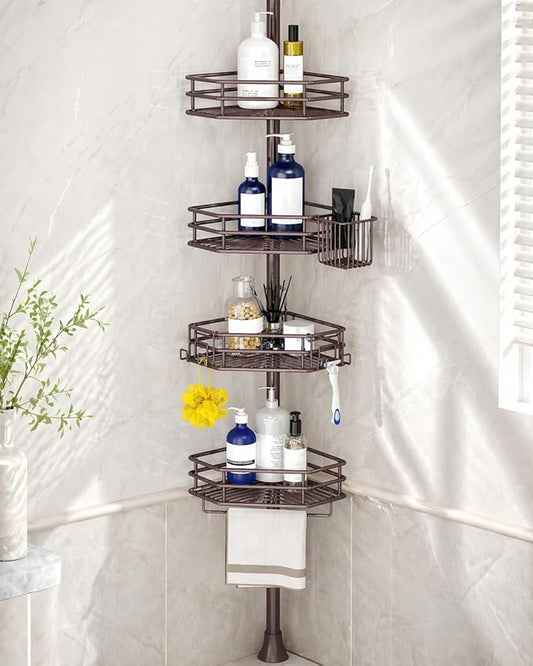 Corner Shower Caddy Tension Pole, Quick Setup, Bronze