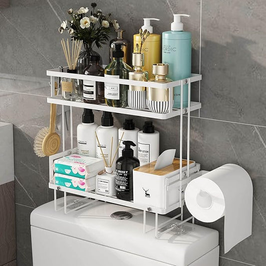 Bathroom Organizer, Over the Toilet Storage Cabinet, 2-Tier Floating Shelves