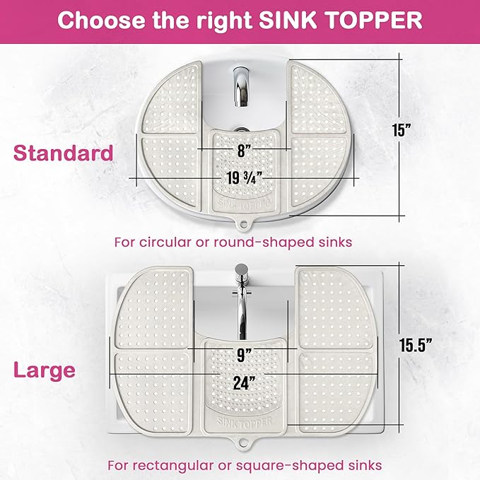 Sink Topper Bathroom Counter Cover & Storage Saver, Foldable Silicone Mat for Hot Tools, Hair Styling & Makeup, Beauty Brush Cleaning Mat, RV Camper Sink Cover & for Small Spaces (Standard Pink)