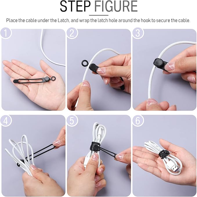 Nuanchu 40 Pcs Silicone Cable Ties Reusable Holder Adjustable Straps Multipurpose Charging Cable Organizer for Fastening Charging Cords Wires(4.17 Inch,Black)