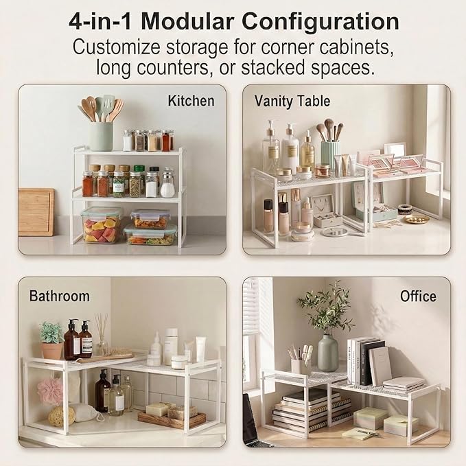 Set of 2 Cabinet Organizers 16.1''W 44 LBS Load Capacity Heavy Duty Kitchen Pantry Shelves Counter Countertop Storage Racks
