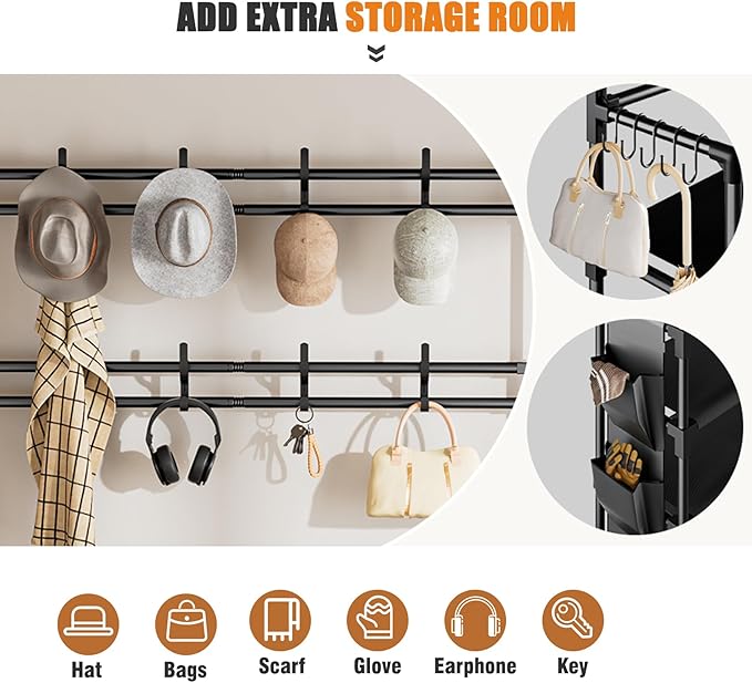 OYREL Shoe Rack 6 Tier Shoes Organizer 24-30 Pairs Shoe Racks for Closet Front Door Entrance Large Capacity Space Saving Shoe Storage Organizer with Multifunctional 5 Hooks and Side Pocket