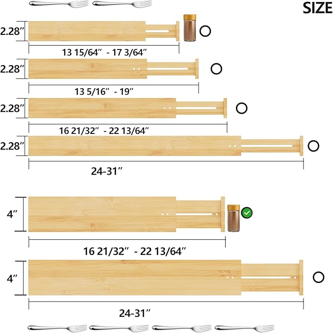 4" High Drawer Dividers Bamboo Separators Organization Expandable Organizers