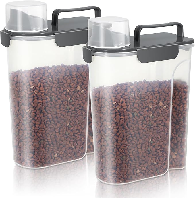 LEAWALK 5Lbs Airtight Cat Dog Food Storage Container with Upgraded Large Nozzle BPA-Free, Pet Food Storage Containers for Rice, Grain, Pet Food, Flour, Dog Treat Storage (Black×2, 5L-2pack)