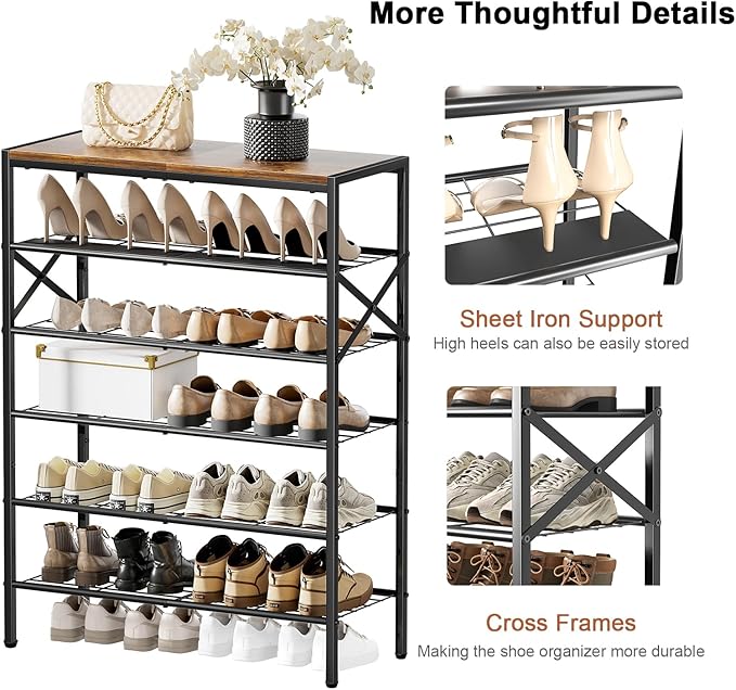 6-Tier Metal Shoe Rack Organizer Shoe Storage for Entryway 18-24 Pairs Narrow