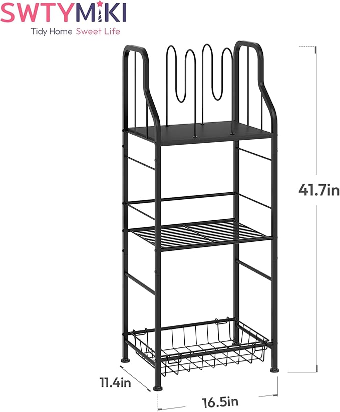 SWTYMIKI Free Standing Towel Rack - 3 Tier M-Shaped Detachable Dividers Towel Shelf for Bathroom, Durable Metal Pool Towel Holder, Modern Space-Saving Bath Towel Storage Organizer