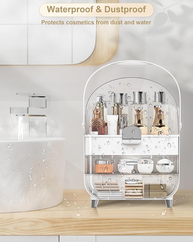 Makeup Organizer Countertop, Skincare Holder Bathroom Counter Organizer, Storage Box Cosmetic Display Cases, Teen Girl Gifts Make up Organizers (Sliver/Lipstick)
