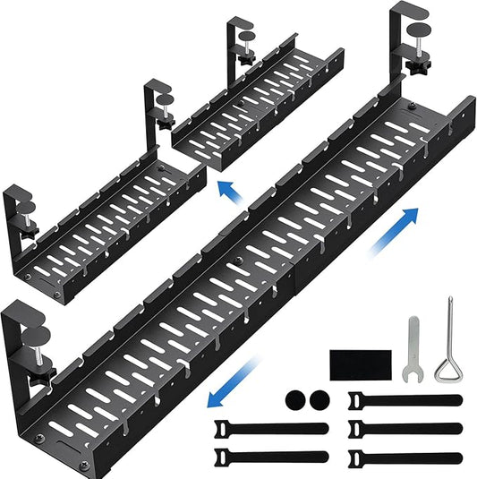 No Drilling Extendable Under Desk Cable Management, 1 Pack Black Extendable 31'
