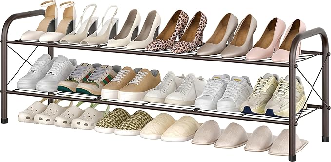 Hoctieon 2 Tier Shoe Rack for Closet, Shoe Rack FreeStanding, Entryway Shoe Shelf, Shoe Storage Organizer, Durable Mesh Style Shoe Rack, Space Save for Garage, Bedroom, Living Room, Wardrobe, Brown