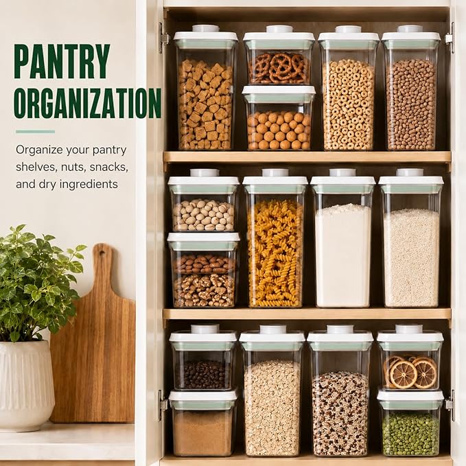 Pop Airtight Food Storage Containers with Lids Stackable Containers for Kitchen Pantry Organization Ideal for Cereal Snacks Flour Sugar Coffee and Spaghetti (gray, 6 pcs)