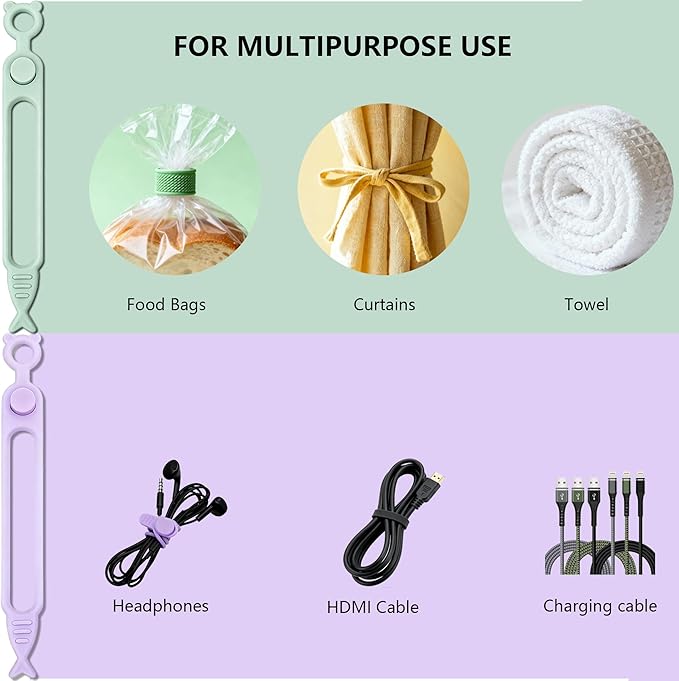 28 Pcs Silicone Cable Ties Reusable, Purple Cable Cord Organizer Straps for Charging Wire, Computer Cords