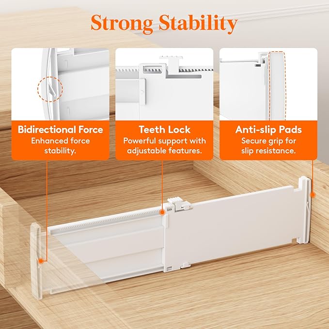 Lifewit 5 Pack Drawer Dividers for Clothes, 4" High 10.5"-16.5" Expandable Dresser Drawer Organizers, Adjustable White Plastic Separators for Kitchen, Cabinet, Nursery, Socks & Underwear Storage