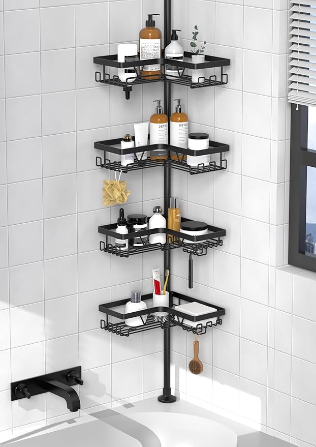 Corner Shower Caddy Tension Pole, Shower Tension Rod Organizer