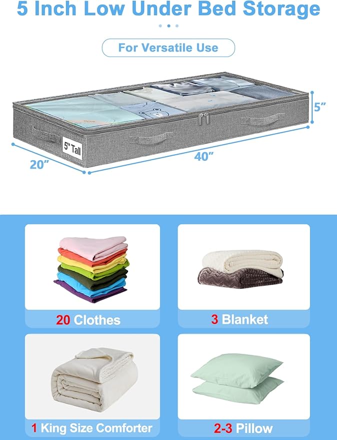 5 Inches High Low Profile Under Bed Storage Containers，No-Structure
