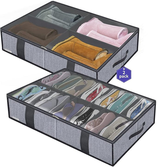Under Bed Shoe Storage Organizers for Kids and Adults Fit 14 Pairs of Shoes & 4