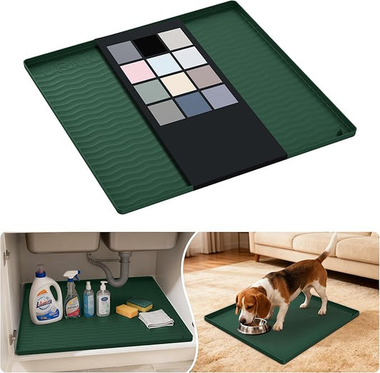 Waterproof Silicone Under Sink Mat 19'' x 19'' Shelf Liner for Kitchen, Green